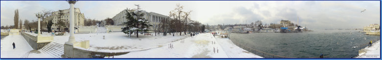 Панорама 360 градусов. Севастополь в снегу. Артбухта