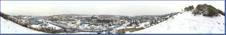 Панорама 360 градусов. Севастополь в снегу. Вид на железнодорожный вокзал